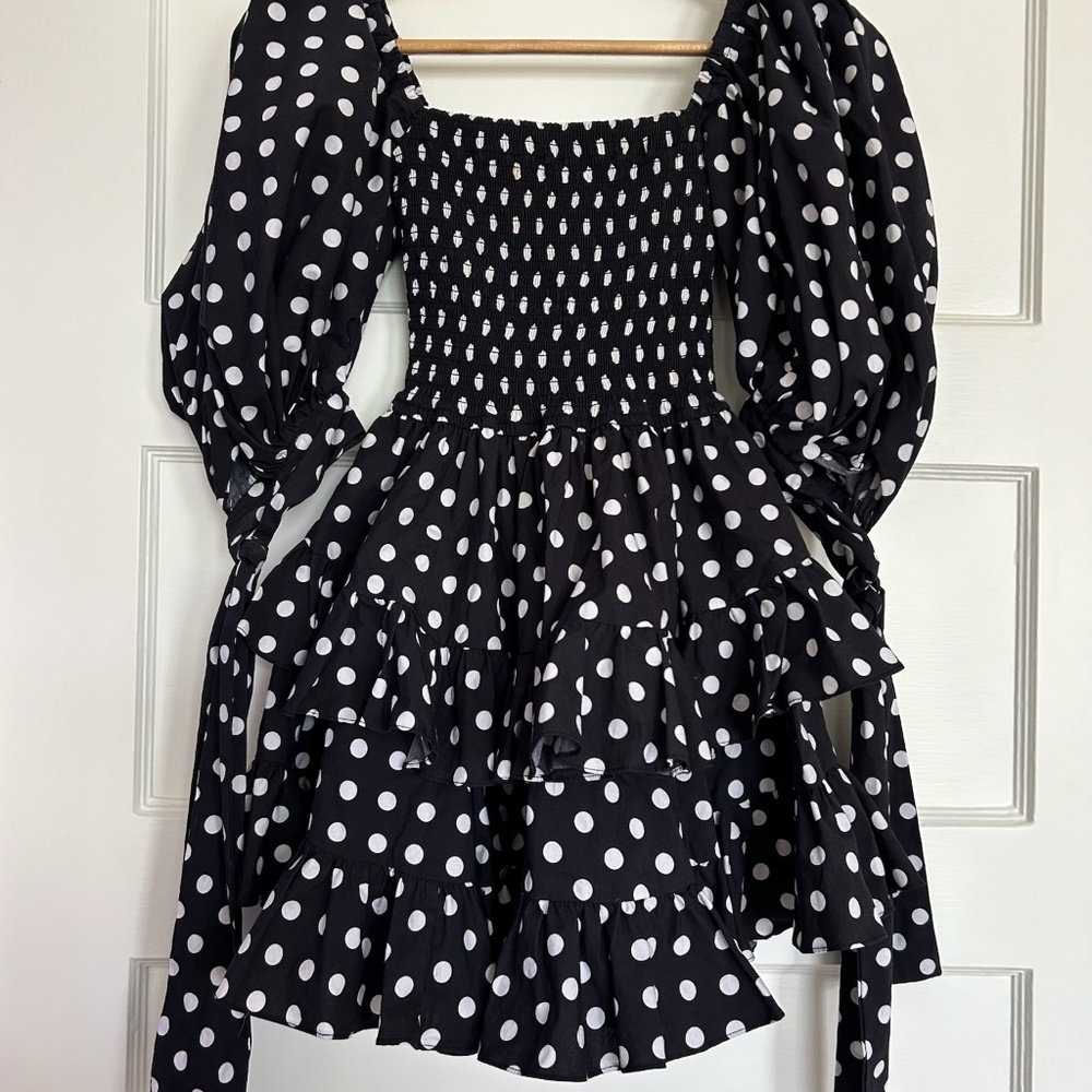 Caroline Constas Finley Dress in Black White Polka Dot XS